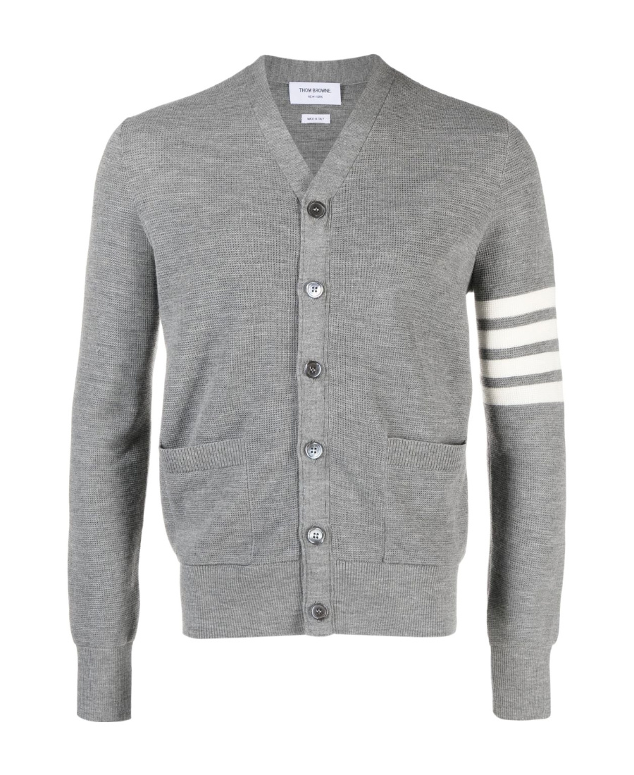 Thom Browne Man Cardigan Grey Size 4 Virgin Wool In Gray
