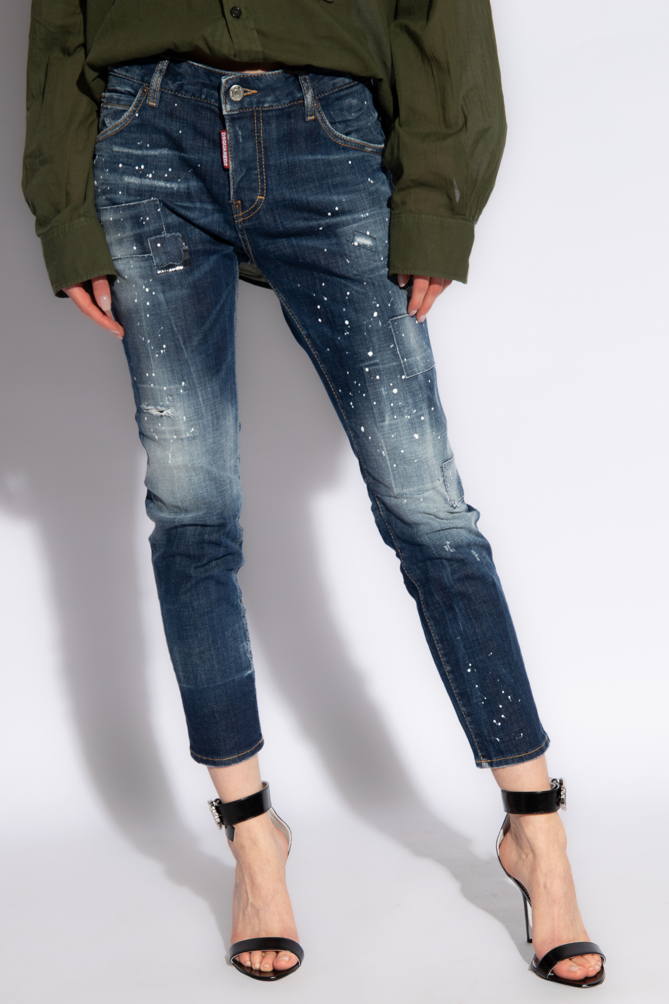 Dsquared2 Logo-patch Cotton-blend Tapered Jeans In Blue