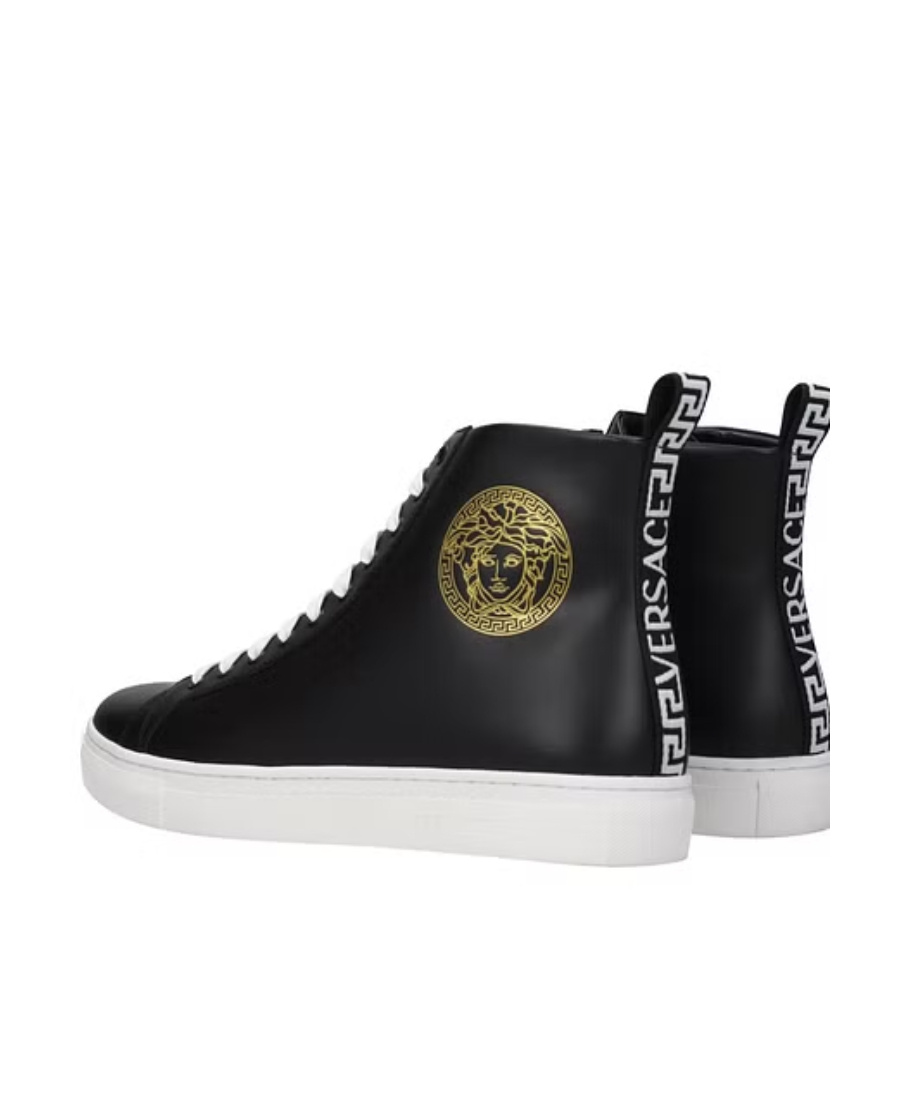 Versace High-top Round-head Casual Sneakers In Black