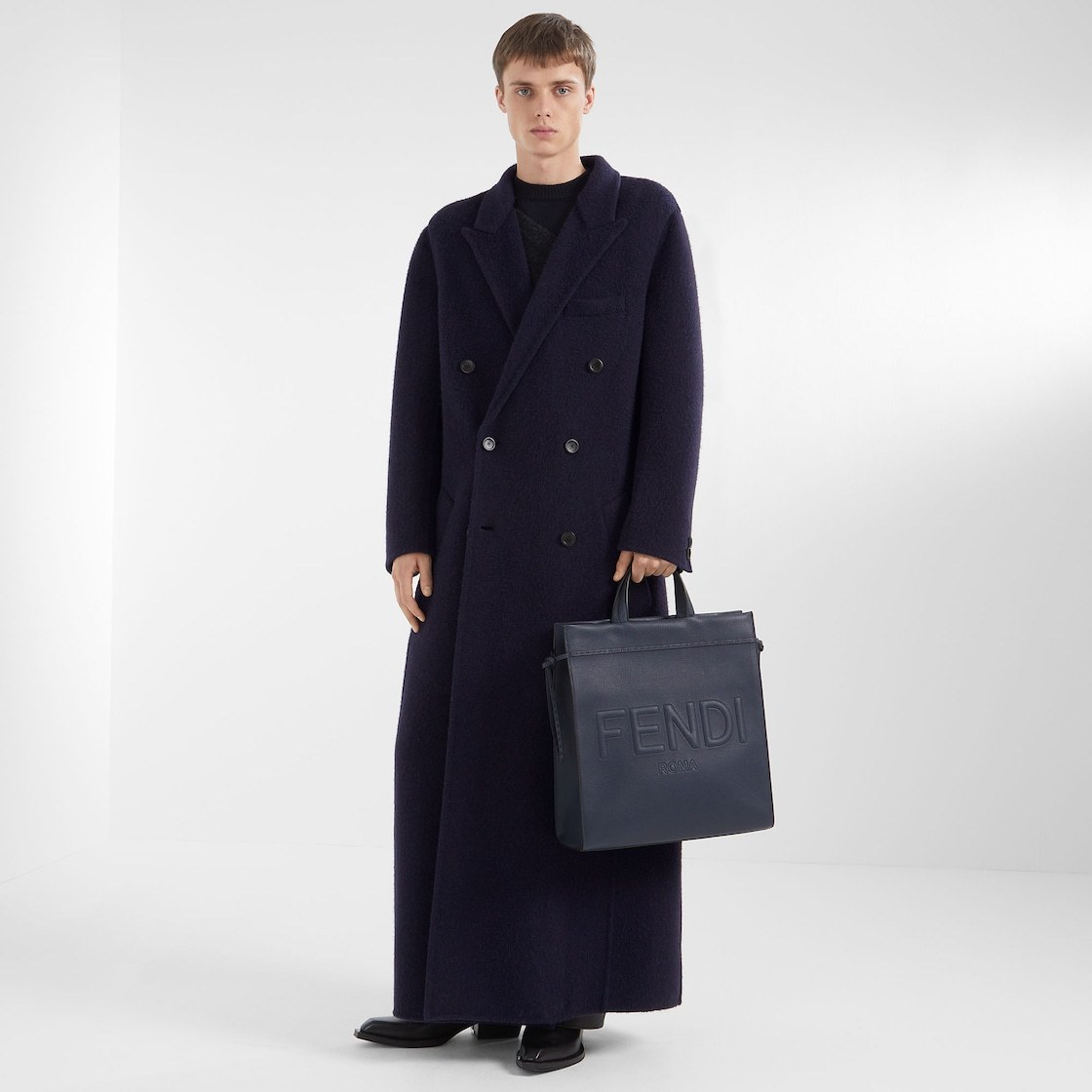 Fendi Double Breasted Long Sleeved Coat In Blue