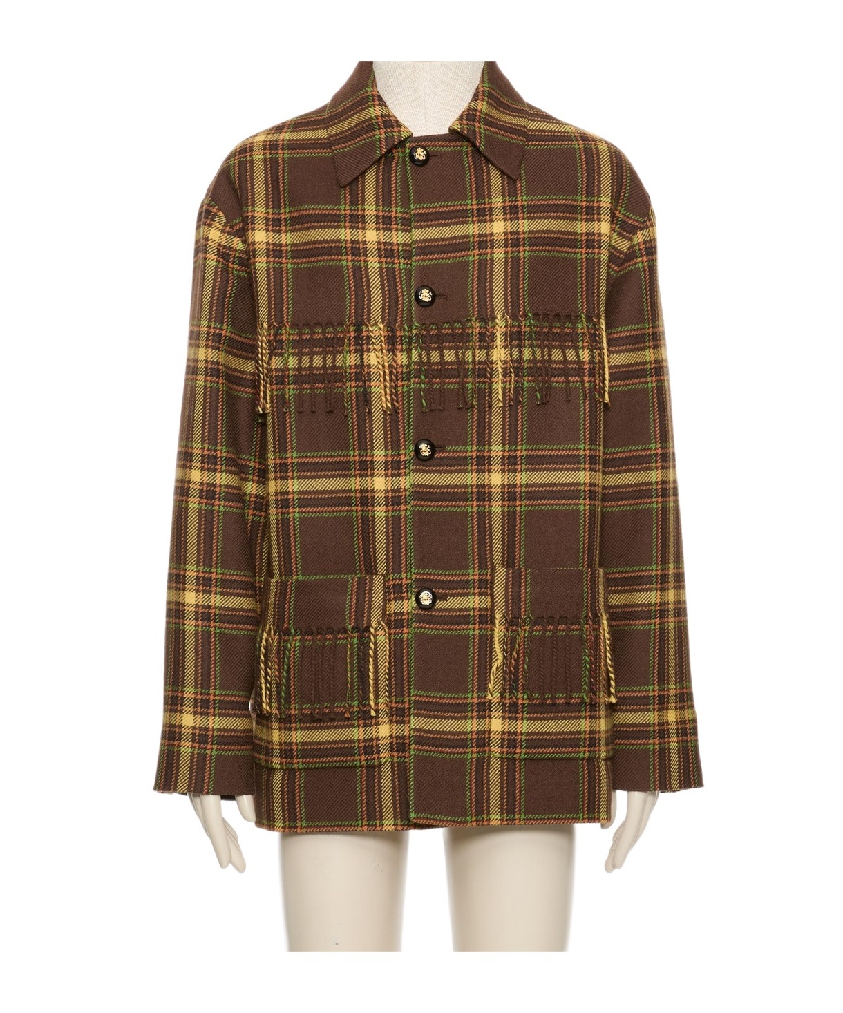 Valentino Checked Fringed Virgin Wool Jacket In Brown