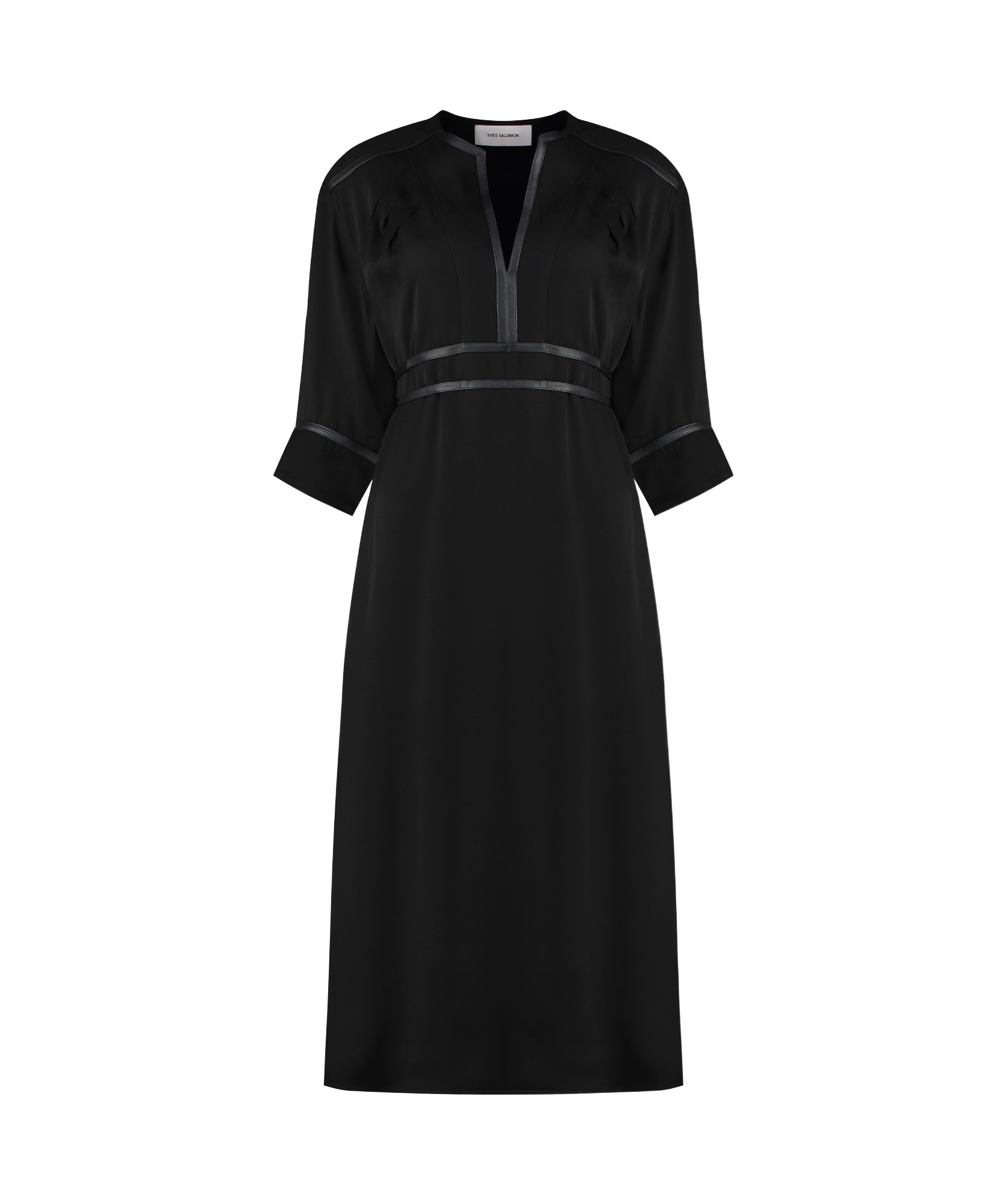 Shop Yves Salomon Crepe Midi Dress In Black
