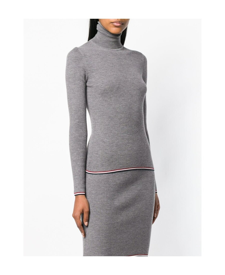Thom Browne Rwb Tipping Stripe Merino Turtleneck Jumper In Gray