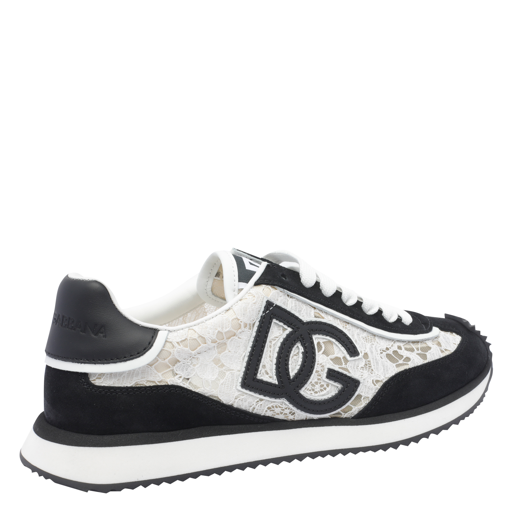 Dolce & Gabbana Black And White Low Top With Lace Details And Dg Patch On The Side In Black