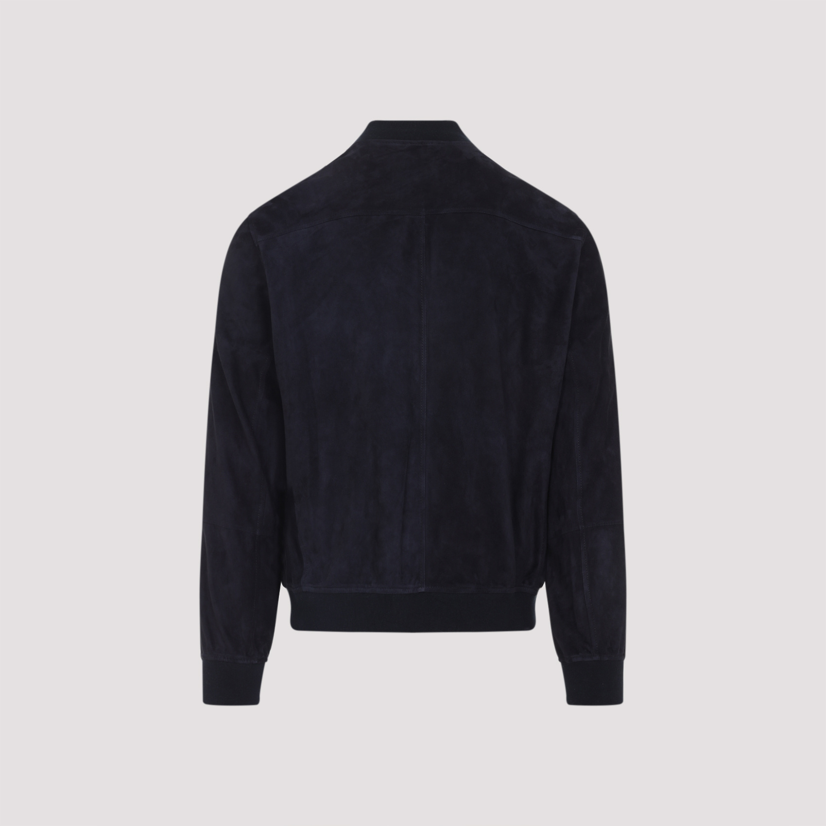 Brunello Cucinelli Ribbed Edges Suede Leather Jacket In Blue
