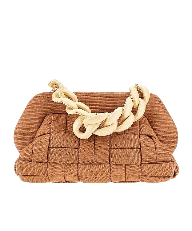 Themoirè Tia Weaved Straw Clutch In Brown