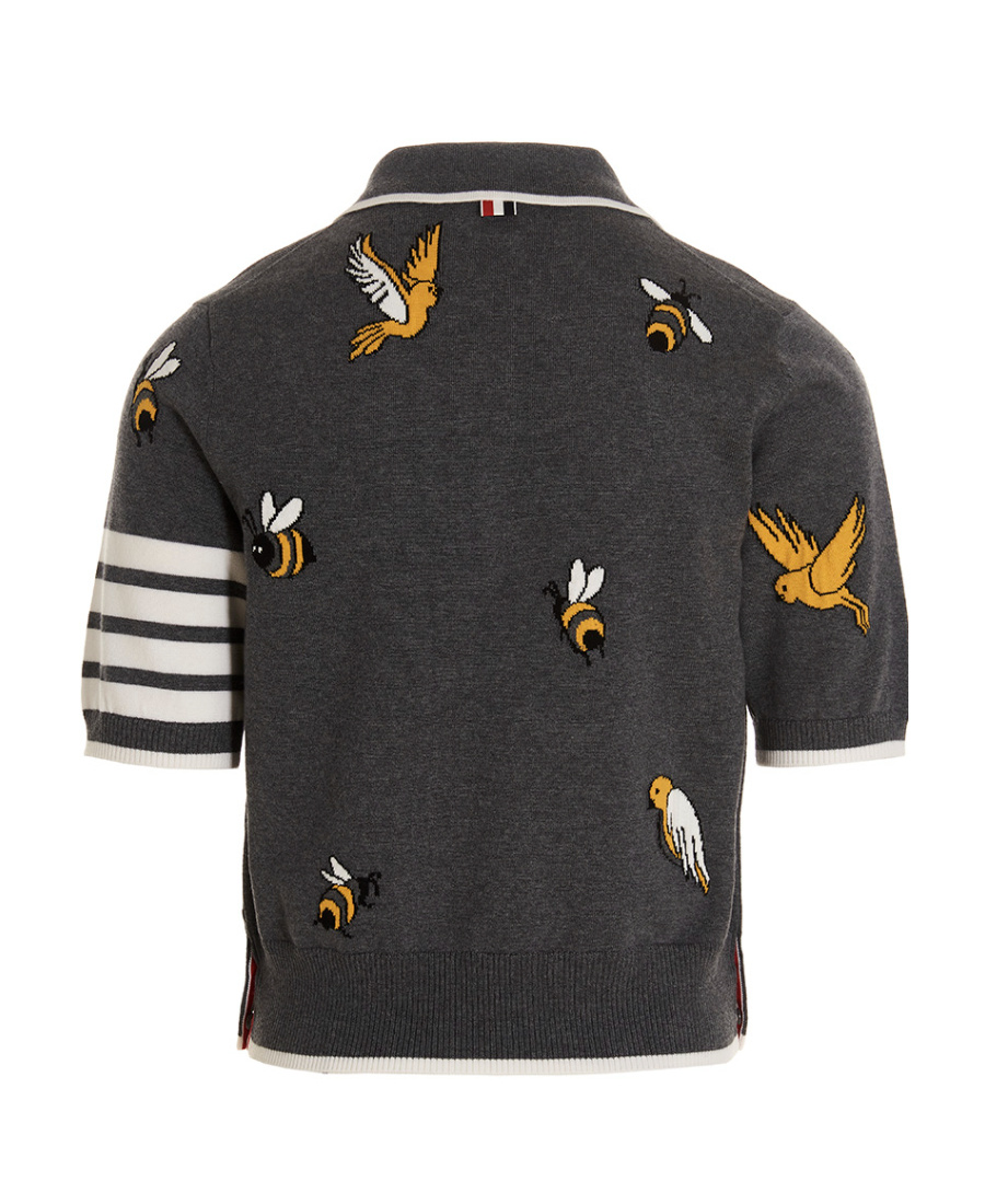 Thom Browne Polo Bird And Bees In Black