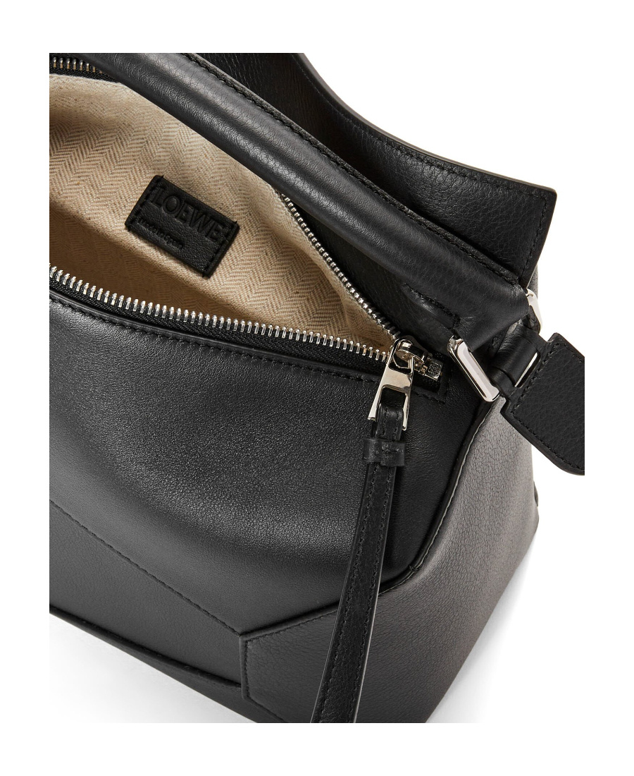 Loewe Small Leather Featherlight Puzzle Top-handle Bag In Black