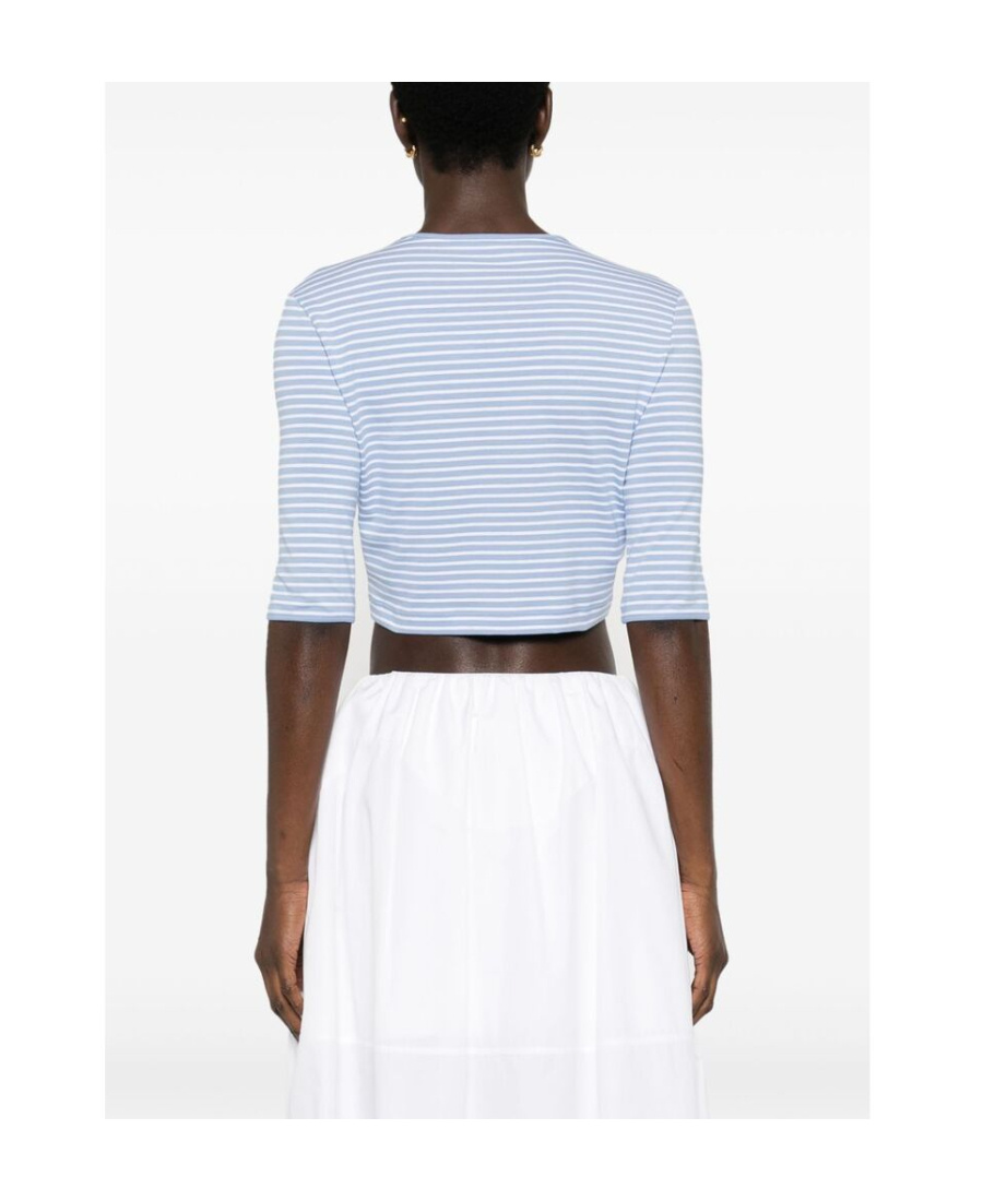 Prada Logo Cotton-blend Crop Top In Blue