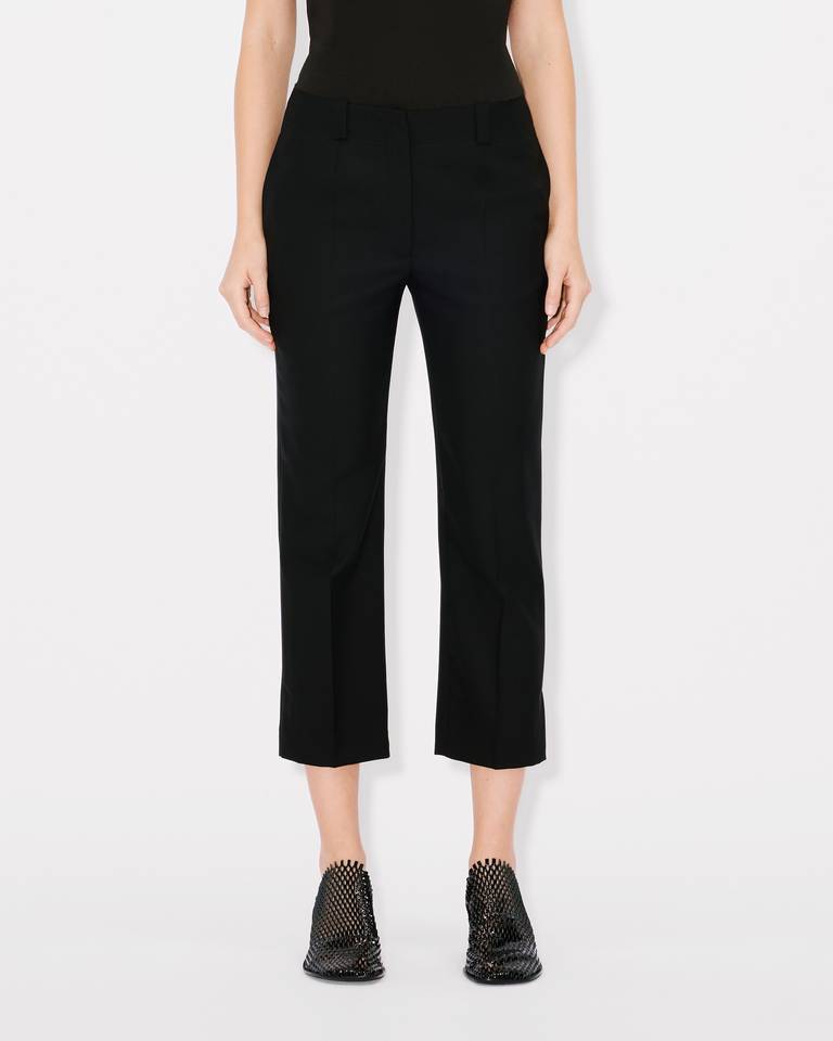 Kenzo Logo-appliqué Wool Cropped Trousers In Black