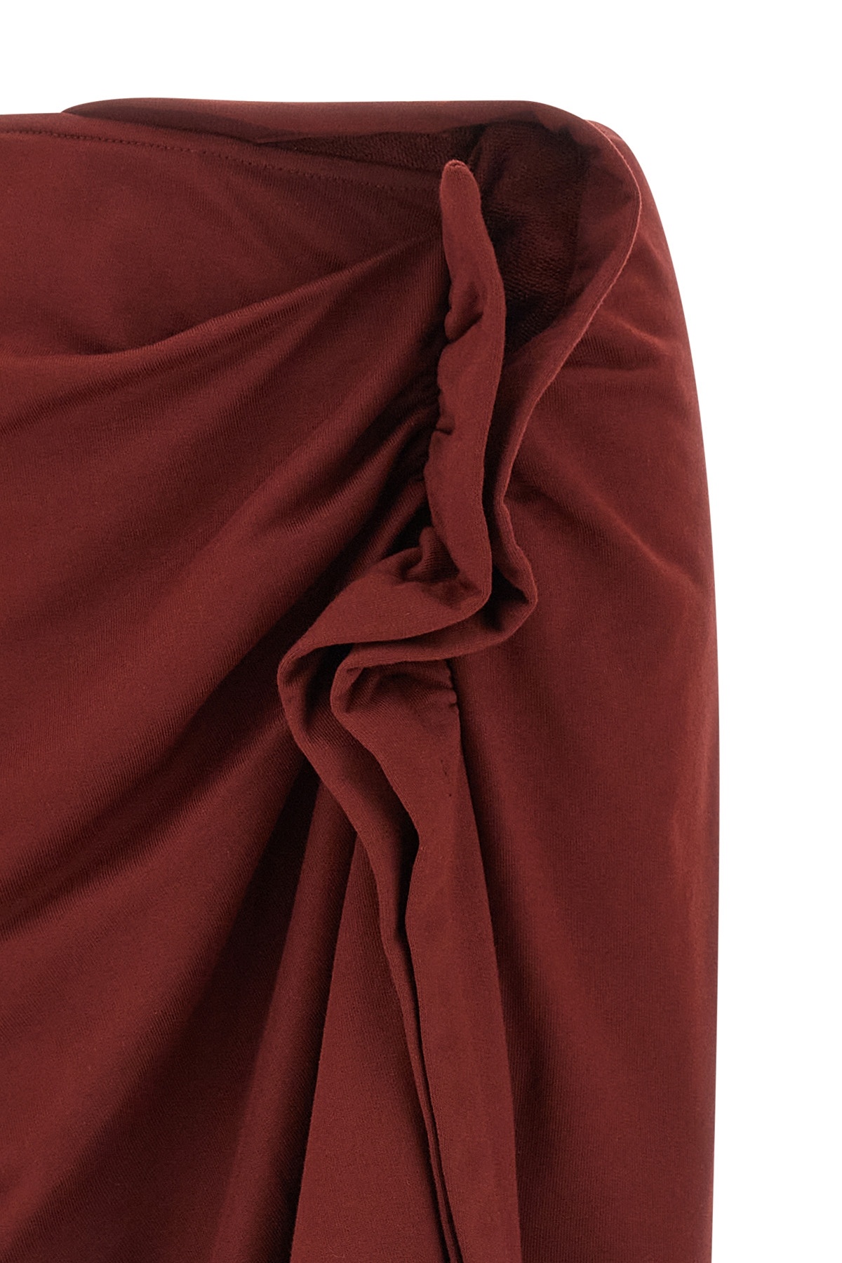 Dries Van Noten High Waist Midi Skirt With Ruffled Detail In Burgundy