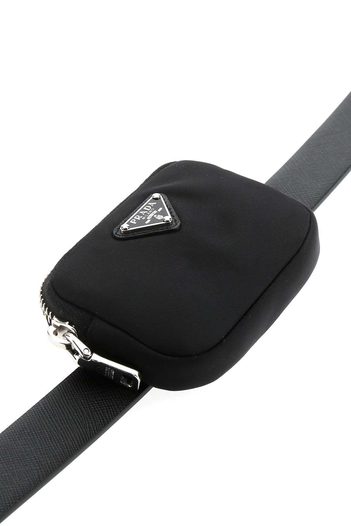 Prada Saffiano Leather Belt With Pouch In Black