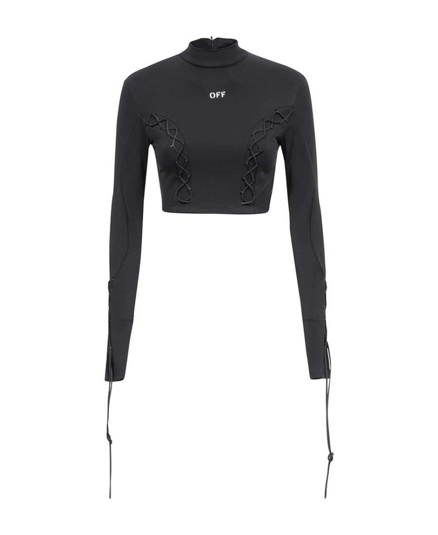 Off-white Laced Up Turtleneck Top In Black