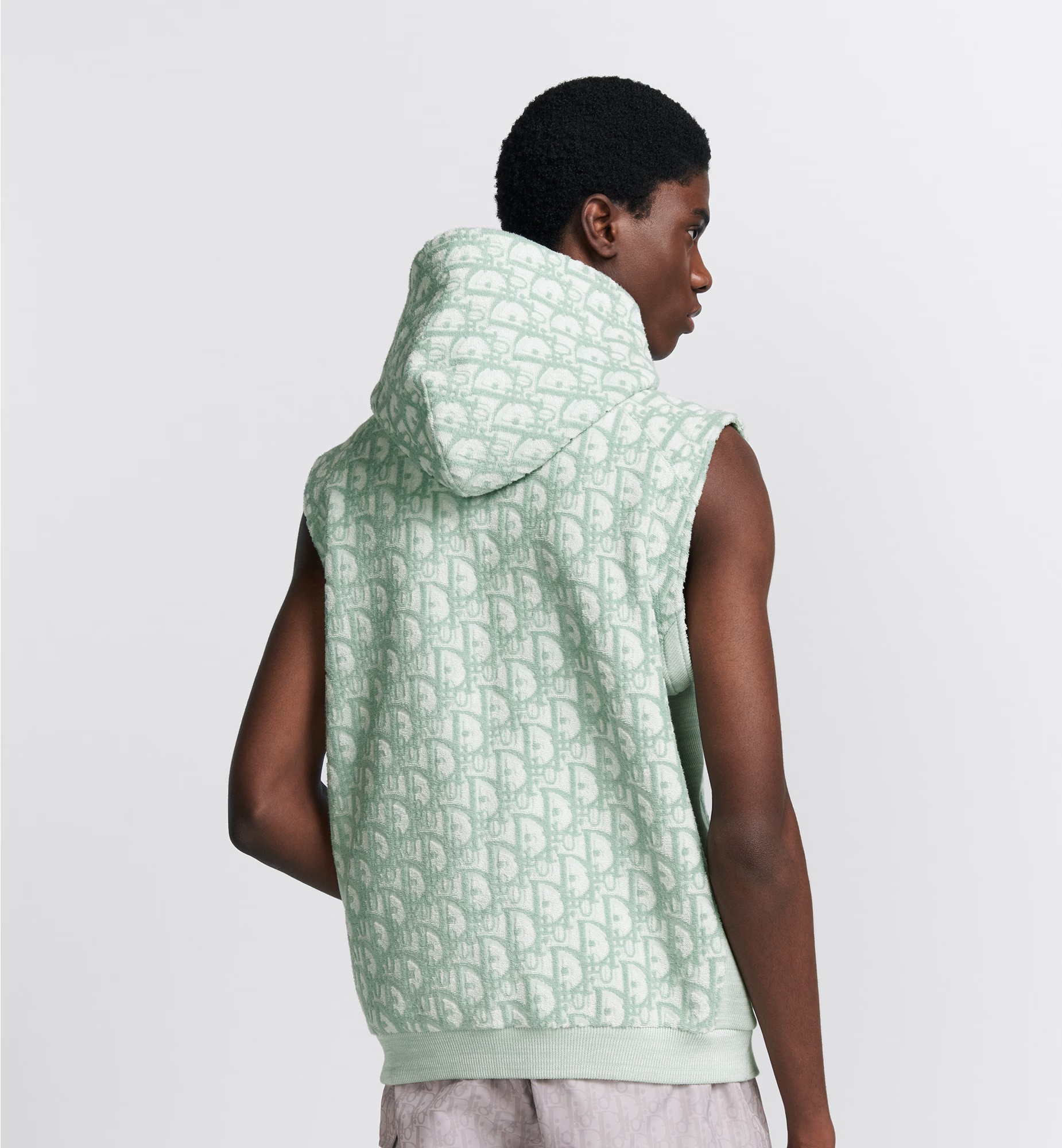 Dior Oblique Hooded Sleeveless Hoodie In Green