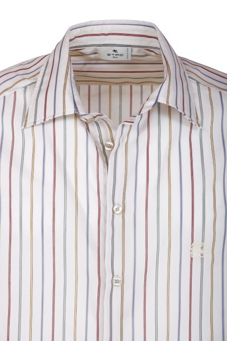 Etro Pegaso Embroidered Striped Shirt In White
