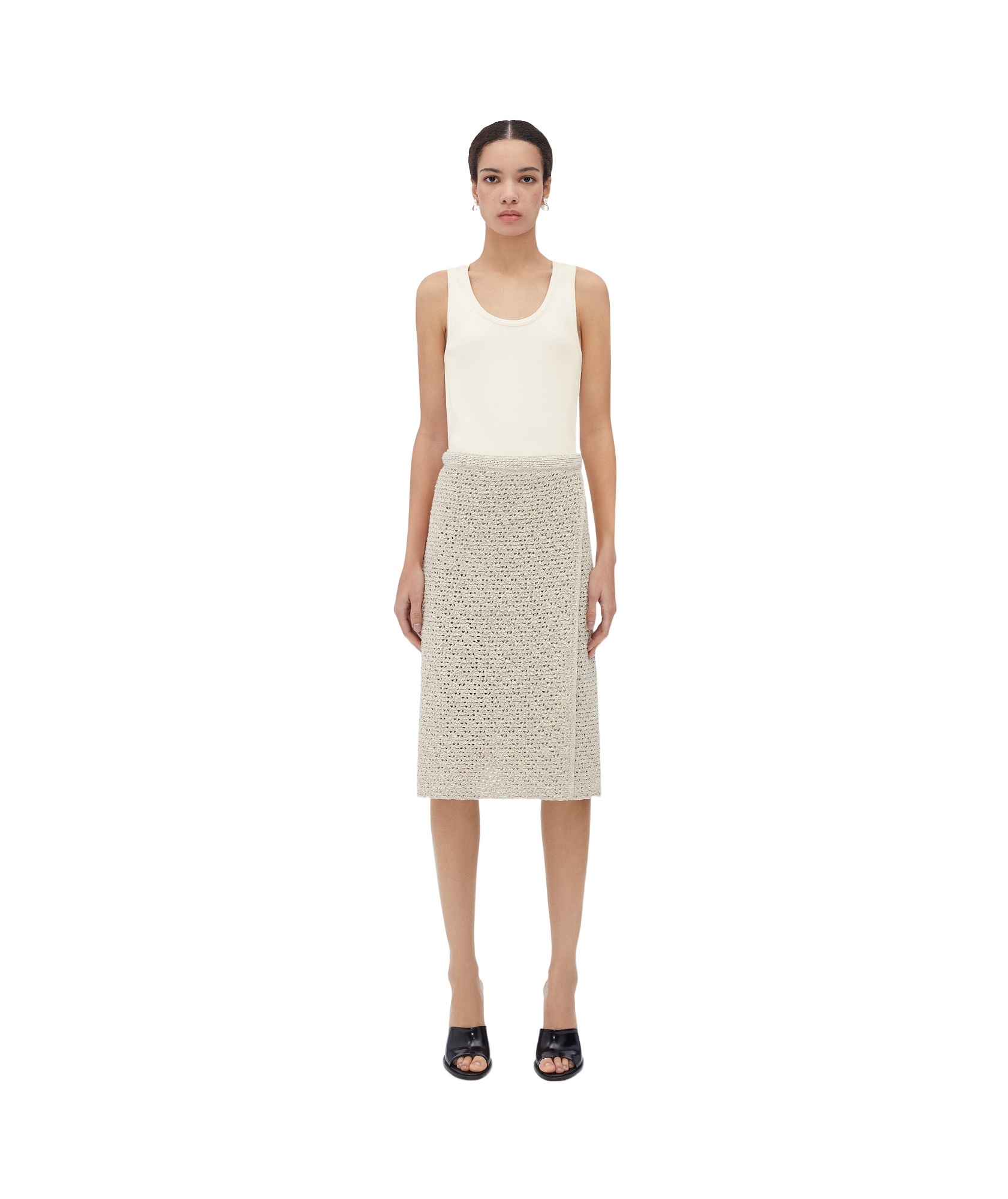 Bottega Veneta Cotton Wrap Skirt Crochet Effect In Neutral