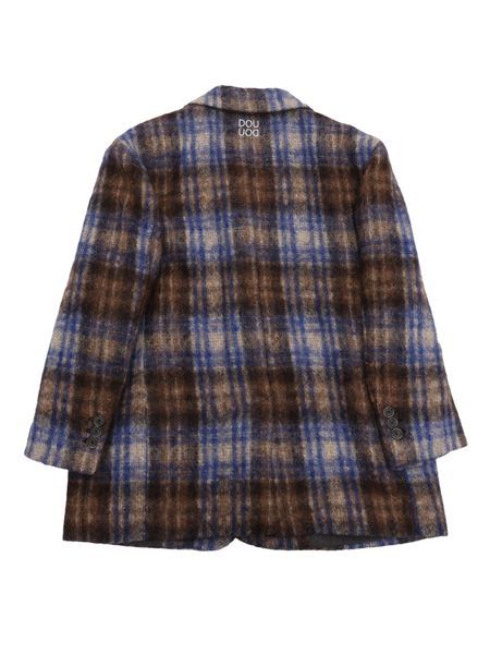 Douuod Grey/blue Wool Blend Checked Coat In Black