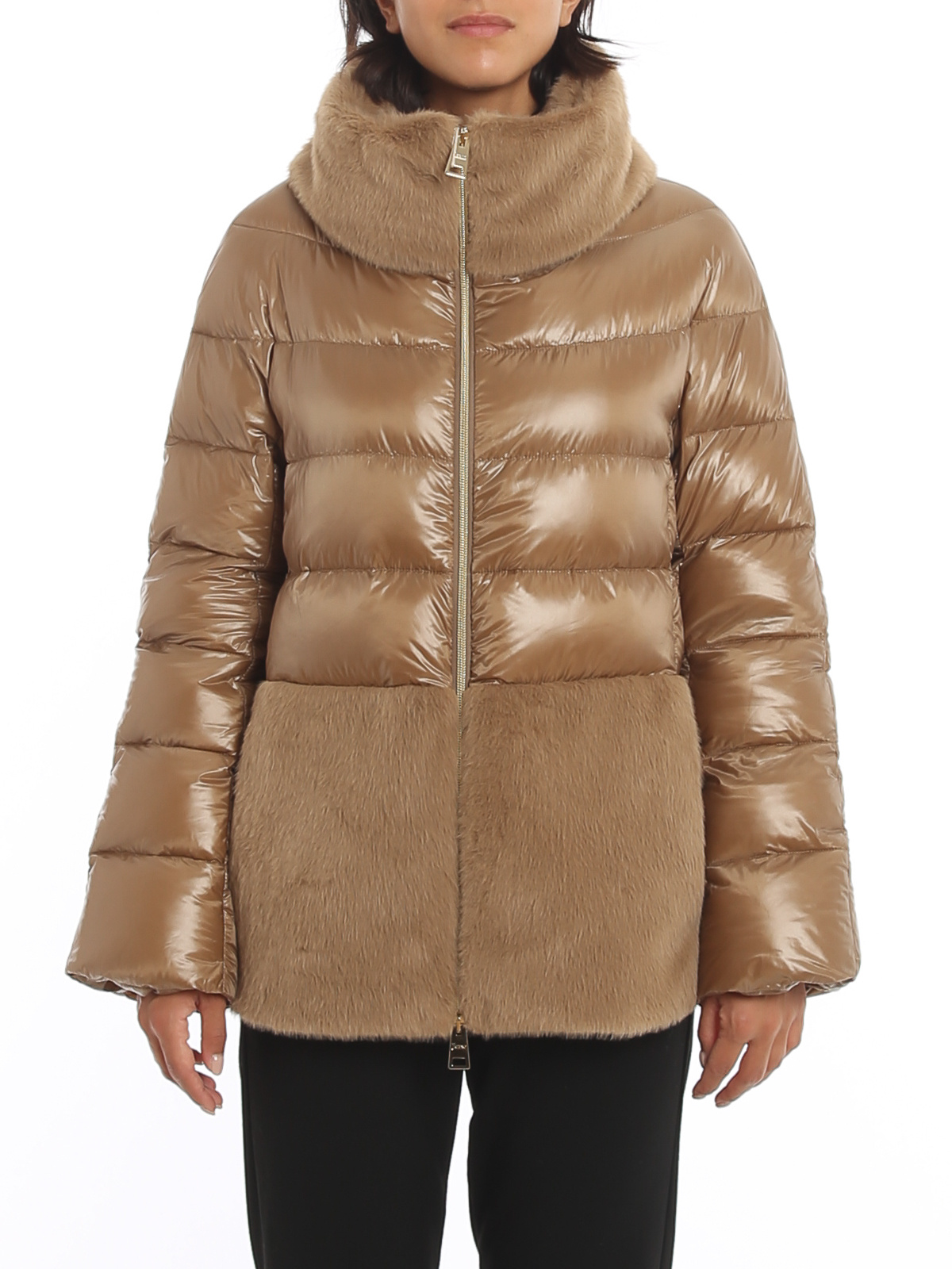 Herno Panelled High-neck Puffer Jacket In Brown