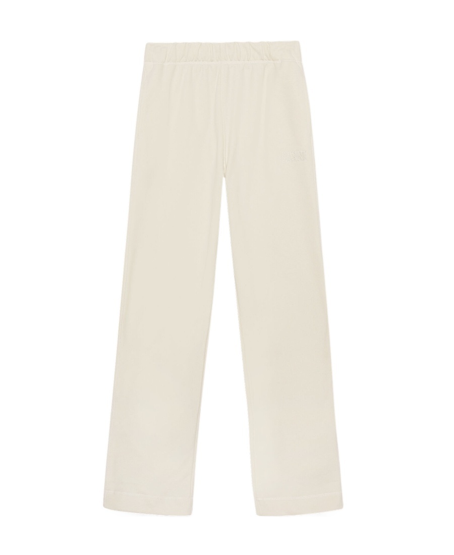 Ganni Mid Rise Wide Leg Trousers In White