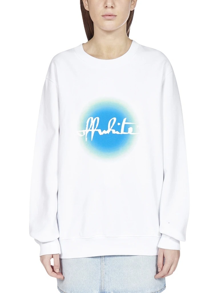 Off-white Round Collar Long Sleeve Sweater In White