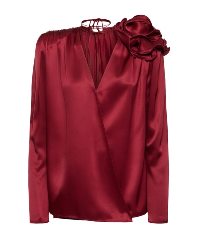 Magda Butrym Satin Blouse W/ Rose Detail