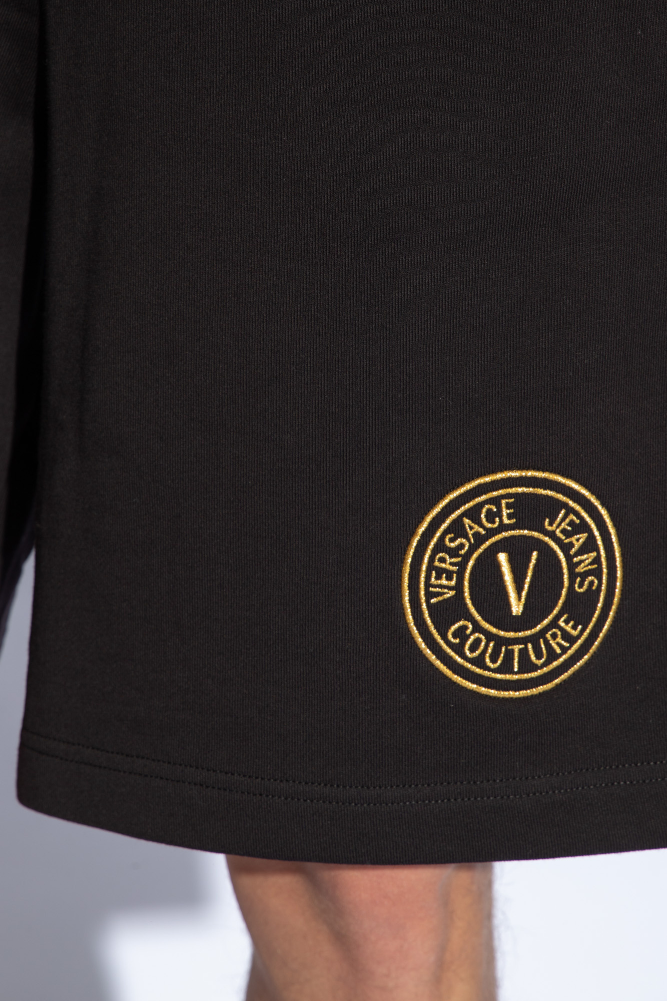Versace Jeans Logo-embroidered Cotton Shorts In Black