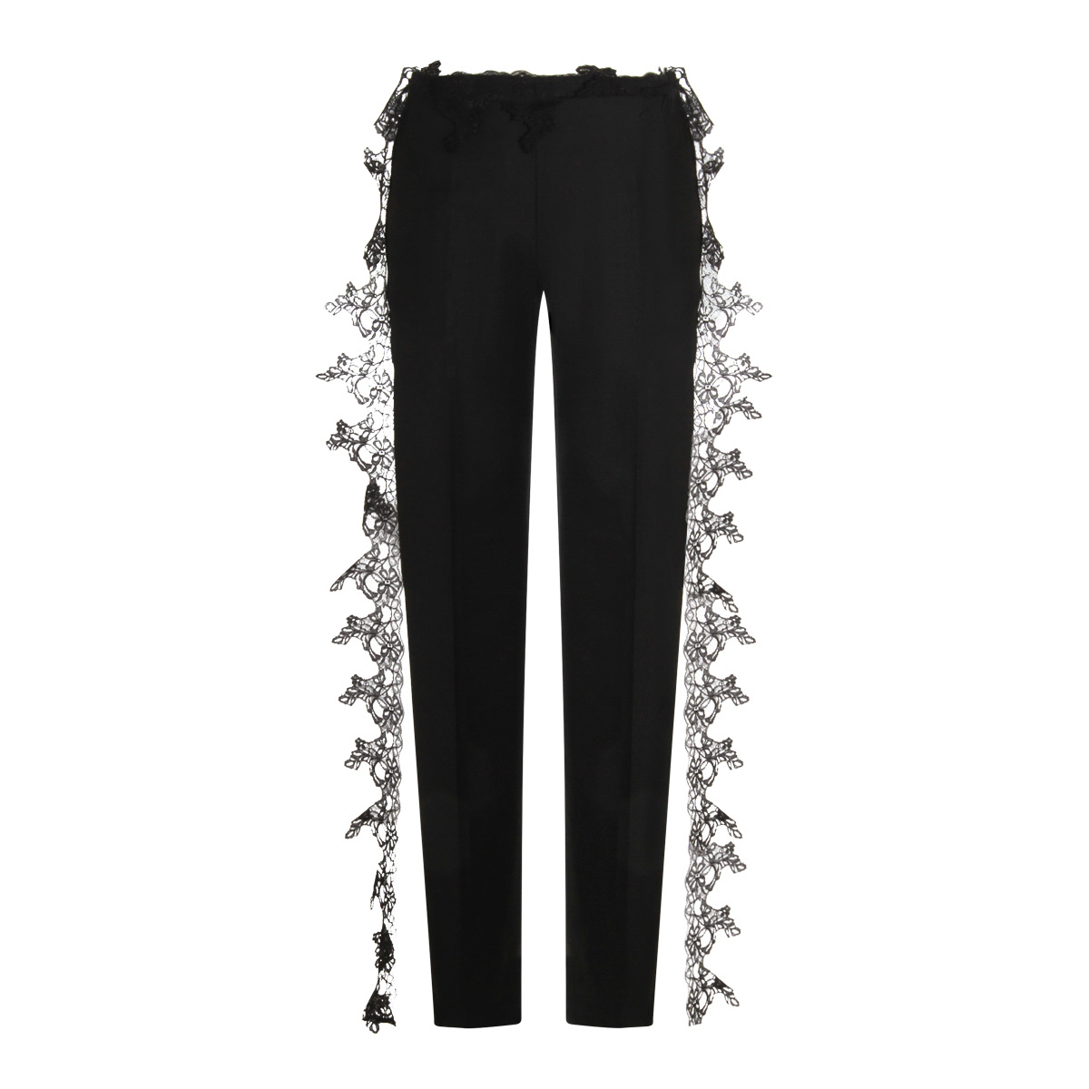 Blumarine Slim Fit High Waist Lace Detailing Trousers In Black