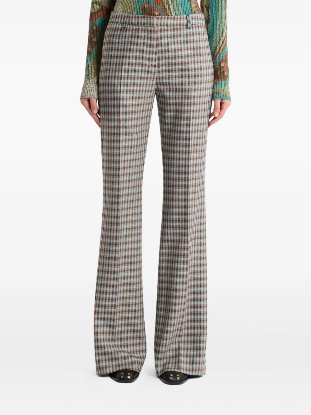 Etro Wool-blend Gingham Trousers In Gray