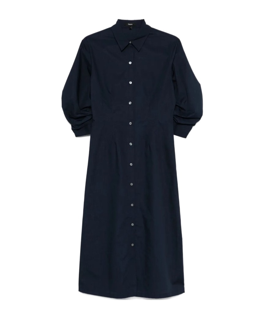 Theory Good Linen Short-sleeve Button-front Midi Shirt Dress In Black