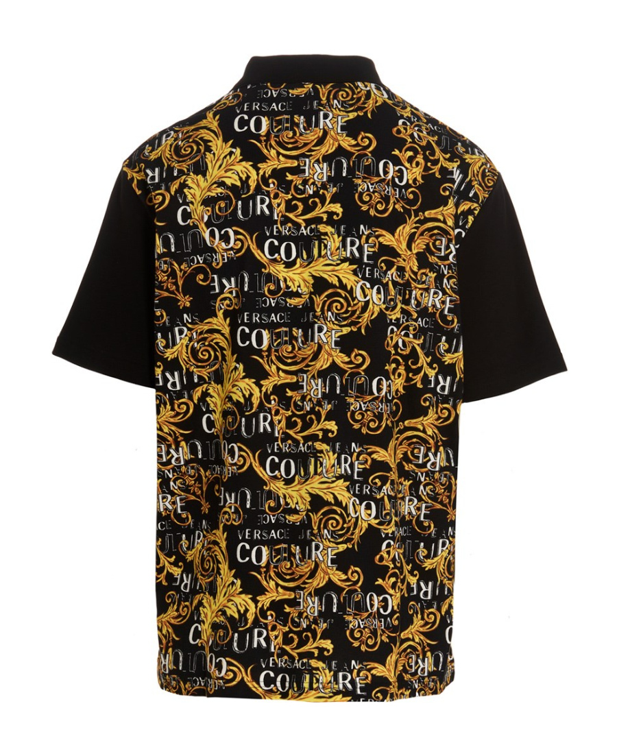 Versace Jeans Barocco-print Short-sleeve Polo Shirt In Black