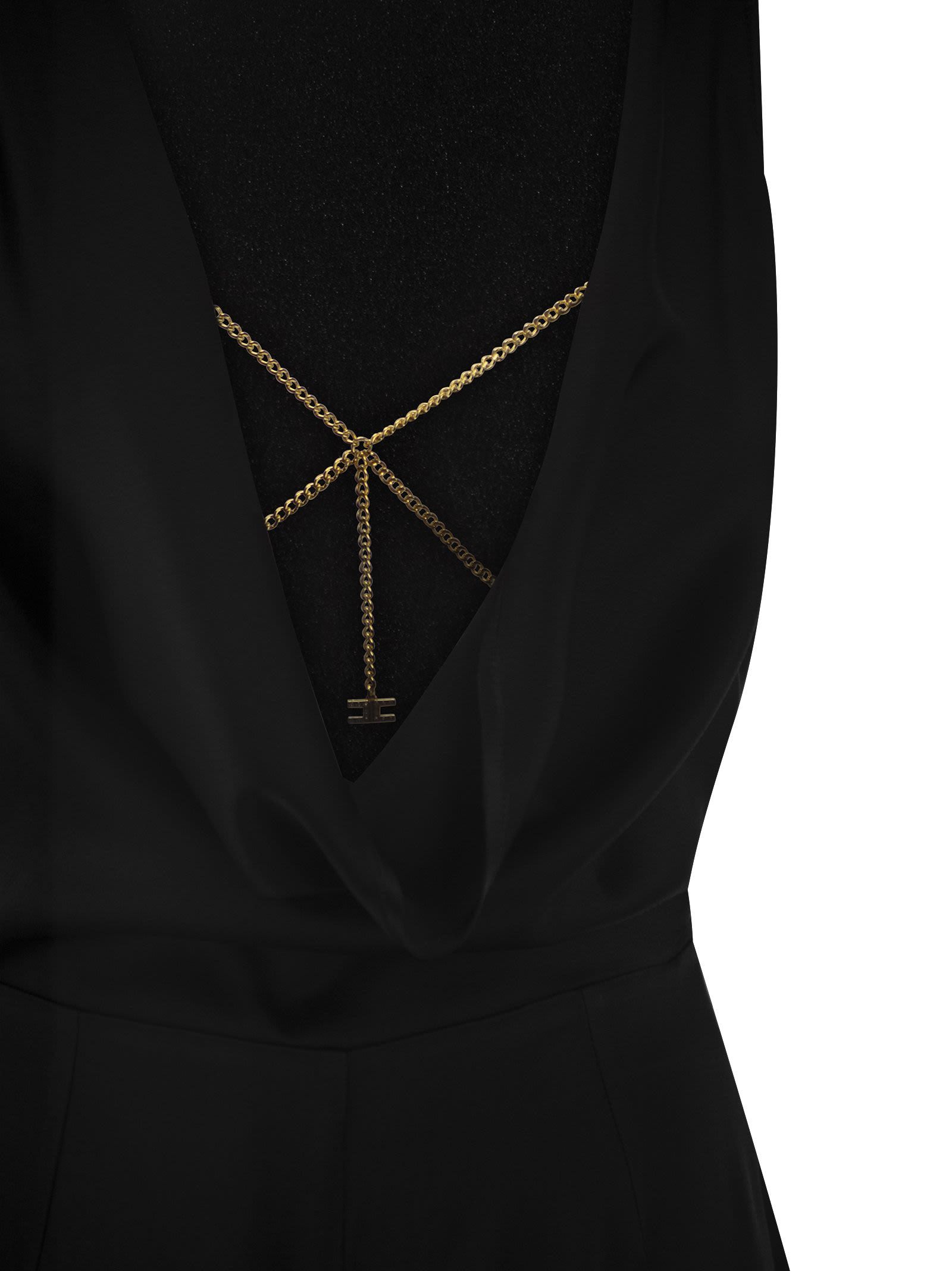 Elisabetta Franchi Cowl Neck Body-chain Jumpsuit In Black