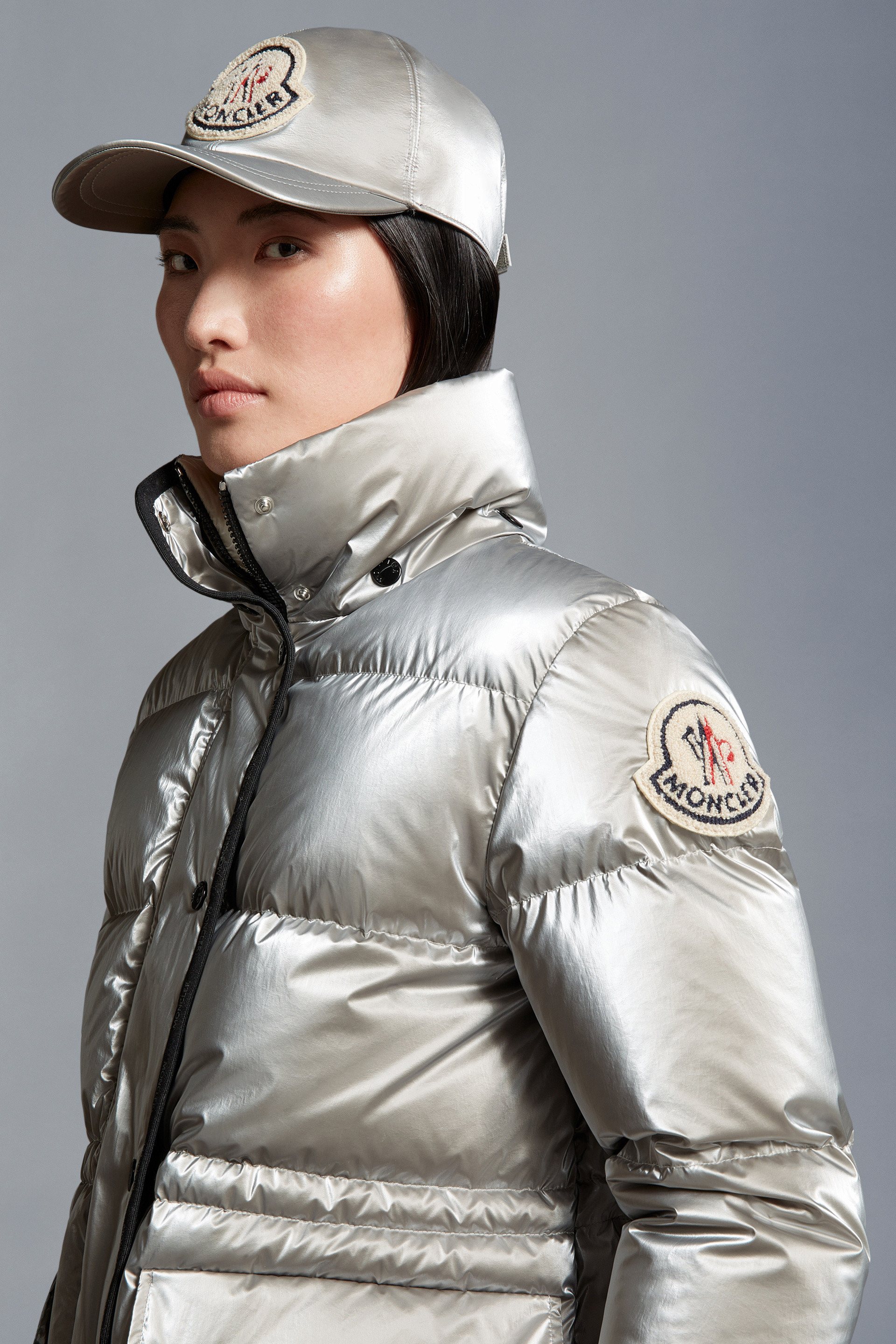 Moncler Logo-patch Panelled Baseball Cap In Gray