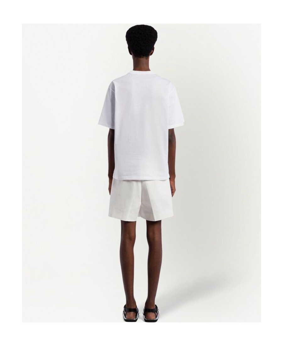 Prada Logo-embroidered Crew-neck T-shirt In White