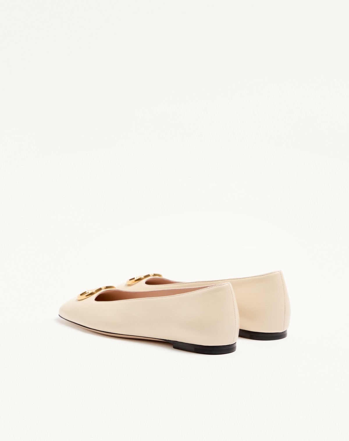 Valentino Garavani Vlogo White Lamb Leather Goat Leather Classic Ballet Flats In Neutral