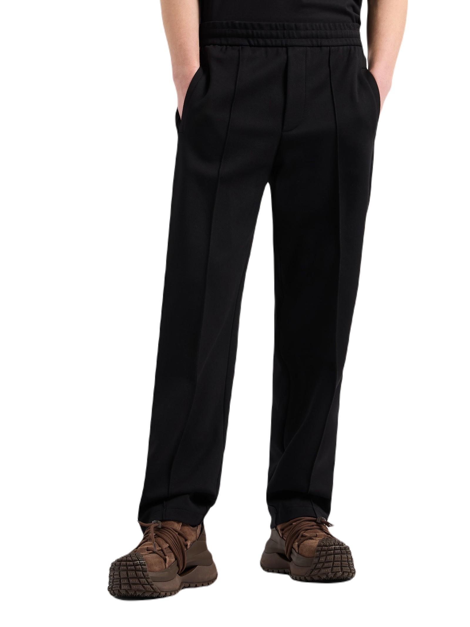 Emporio Armani Jersey Trousers With Logo Bands In Black