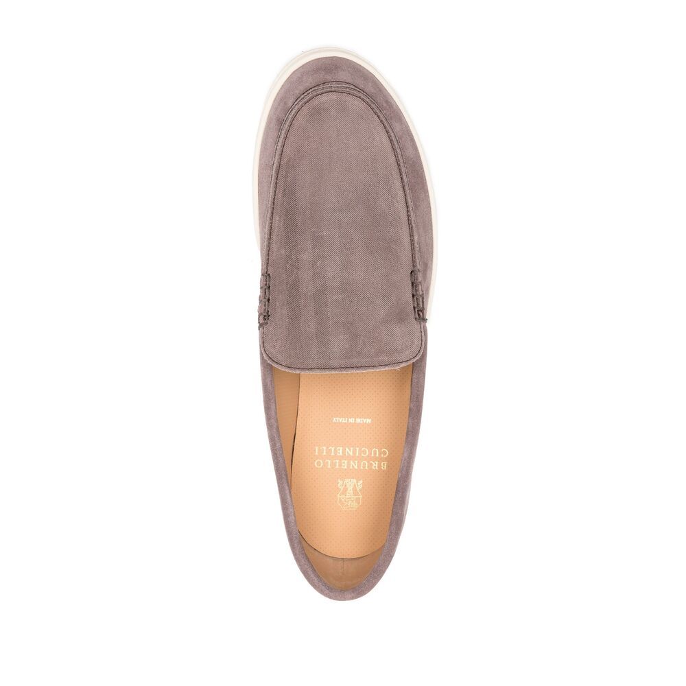 Brunello Cucinelli Suede Calf Leather Slip-on In Grey In White