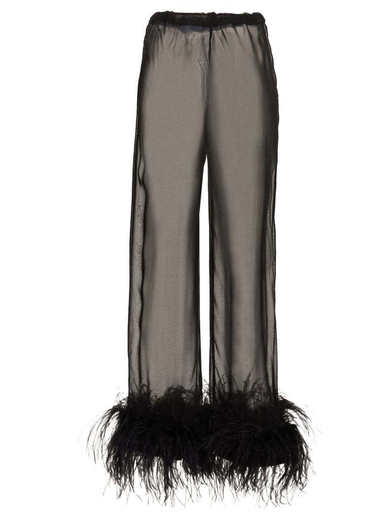 OSEREE FEATHER-TRIM SILK TROUSERS