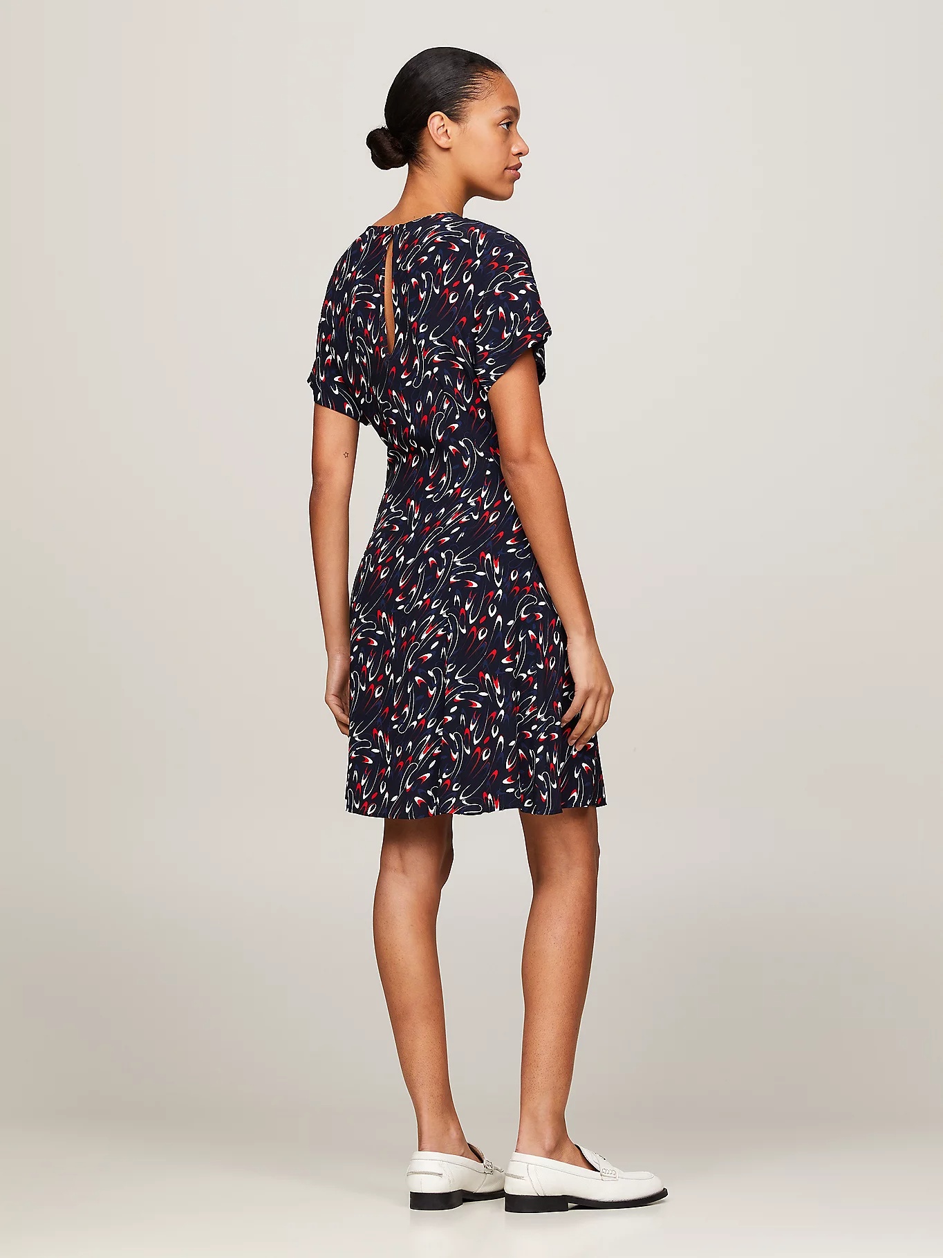 Tommy Hilfiger Round-collar Short-sleeve Dress In Black