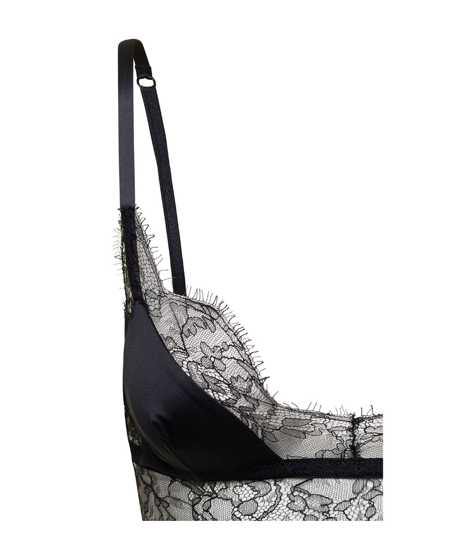 Dolce & Gabbana Lace-trim Satin Bra In Gray