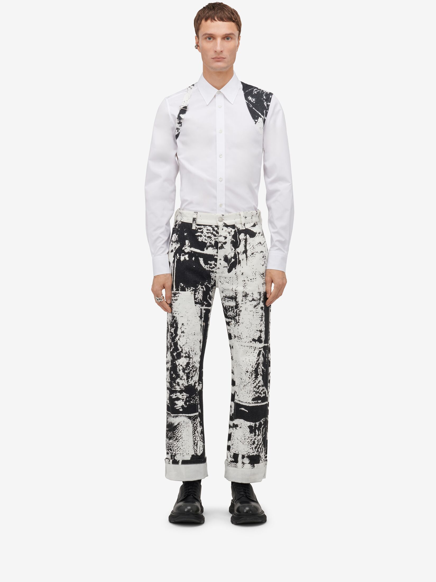 Alexander Mcqueen Abstract Print Straight-leg Jeans In White