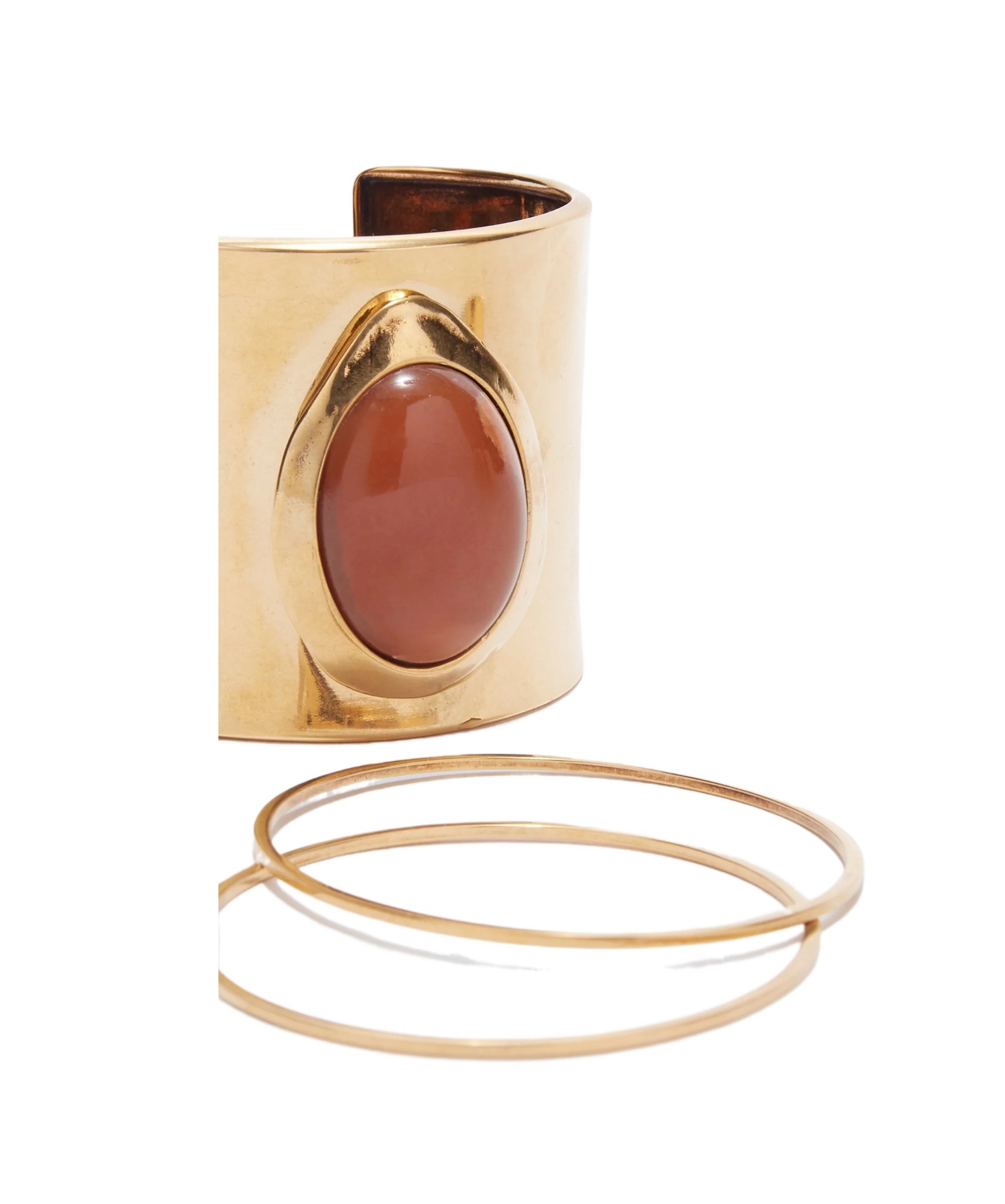 Ermanno Scervino Rigid Band Bracelet With Semi-precious Brick-colored Hard Stone Cabouchon In Golden