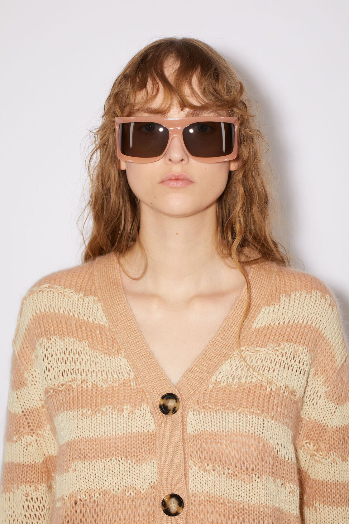 Acne Studios Distressed Stripe Cardigan In Nude