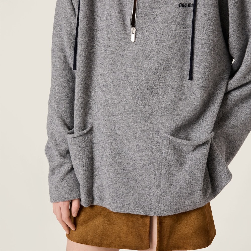 Miu Miu Cashmere Half-zipper Sweater In Gray