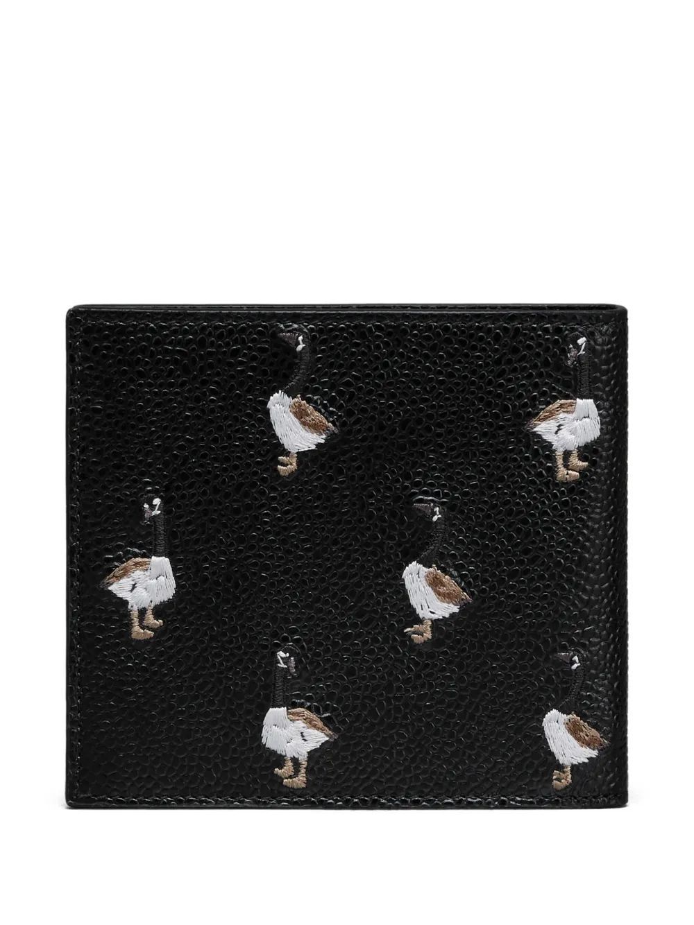 Thom Browne Embroidered Goose Textured Wallet In Black