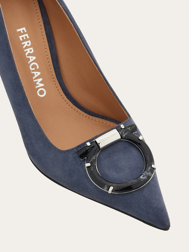 Ferragamo Maxi Gancini High Heels In Blue