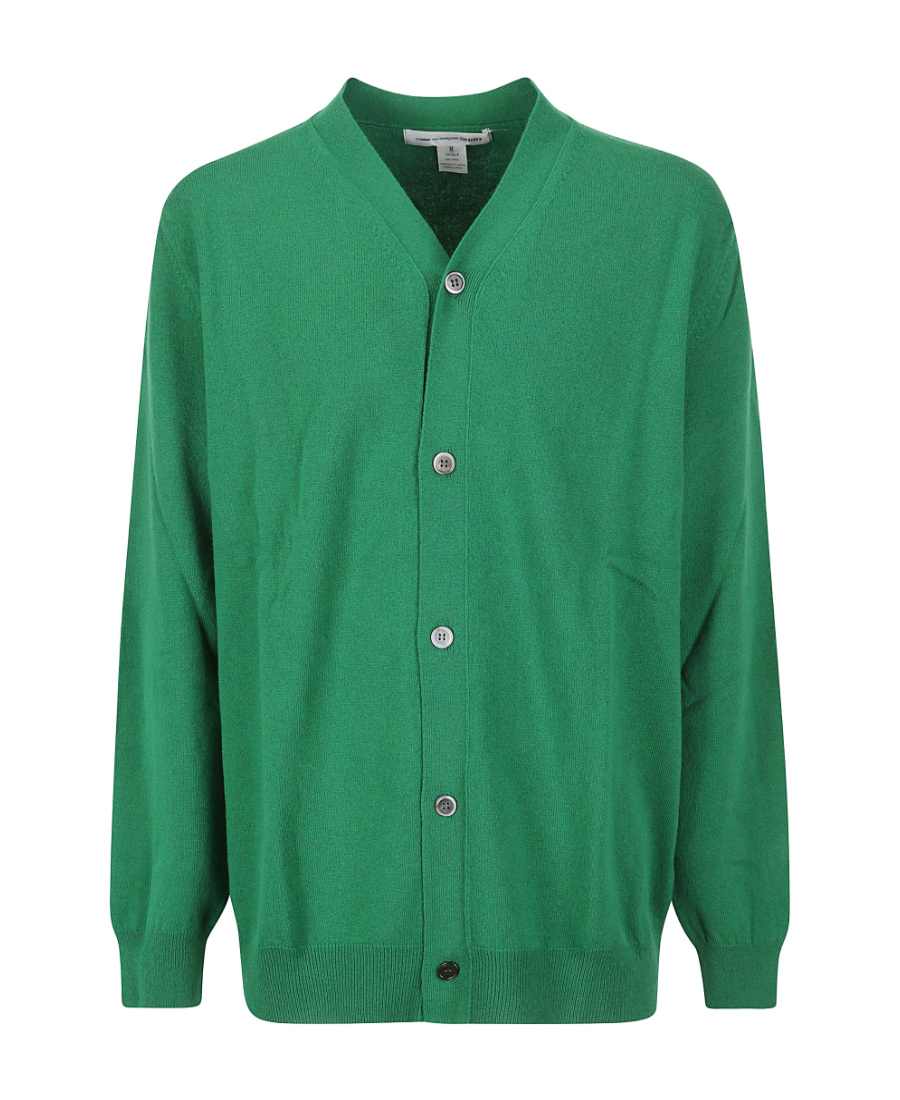 Comme Des Garçons Wool V-neck Cardigan Long Sleeves In Green