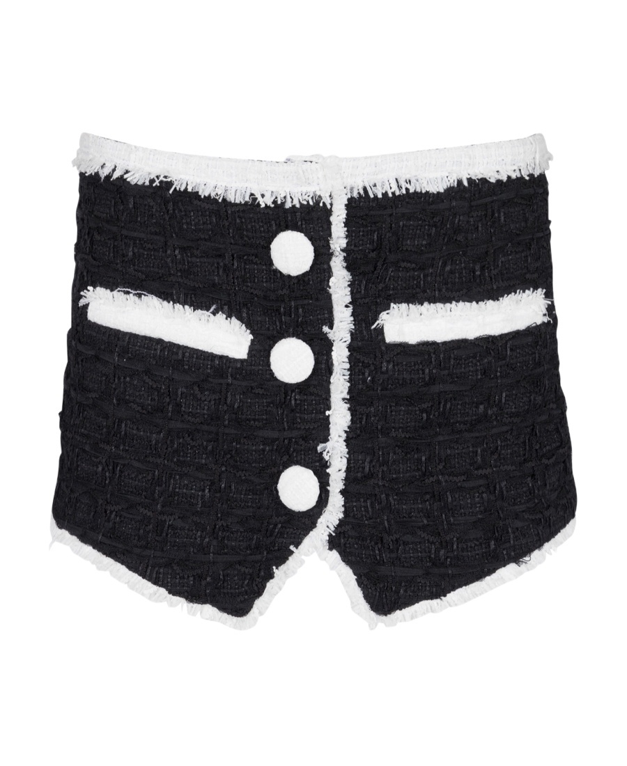 Balmain Tweed Mini Skirt With Contrasting Details In Black