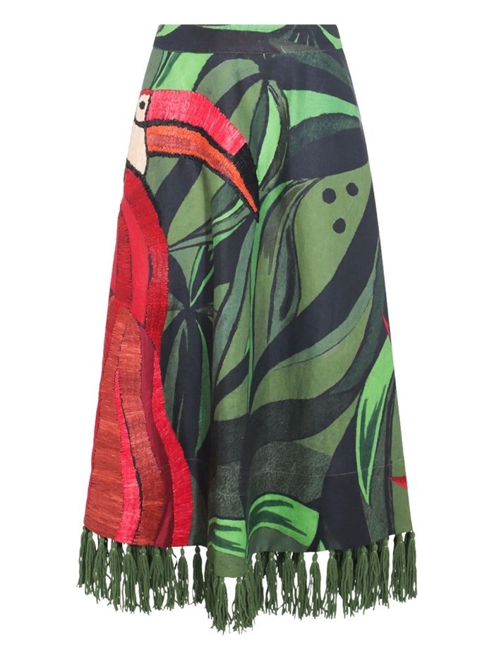 Farm Rio Flamingo-embroidered Maxi Skirt
