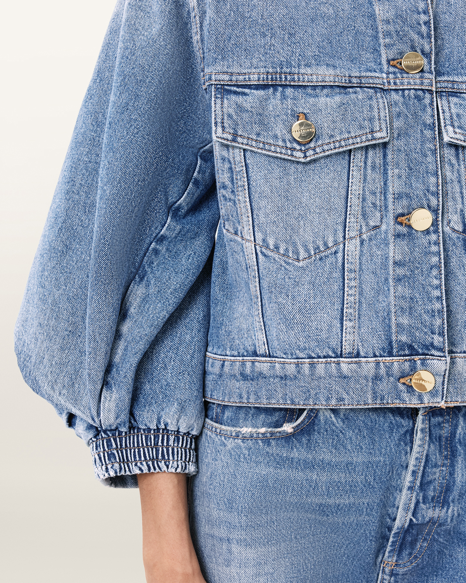 Allsaints Womens Mid Indigo Luca Cropped Denim Jacket In Blue