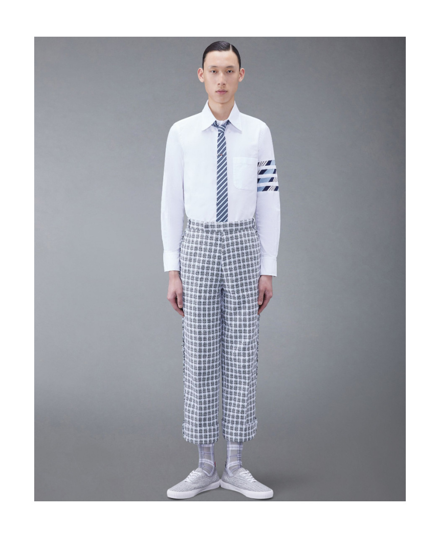 Thom Browne Grey Funmix Checked Cotton Shirt In White